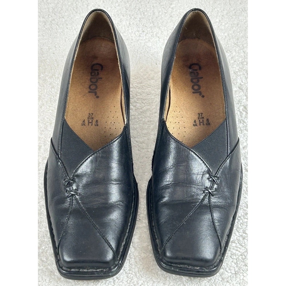 Vintage Gabor Ladies Black Leather Pumps Block Heel Portugal EU 37 US 6 VGUC